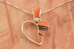 Calvin Begay Genuine Spiny Oyster Shell Sterling Silver Open Heart Pendant